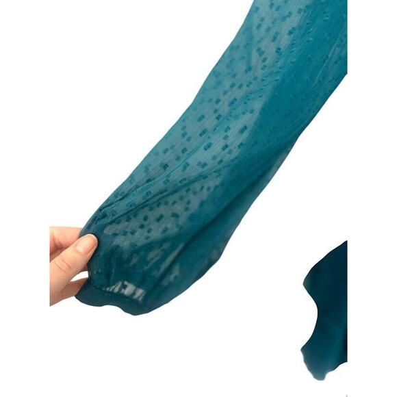 Zara Turquoise Blue Chiffon Dotted Tiered Mini Dress Size Large Long Sleeve - Picture 4 of 9